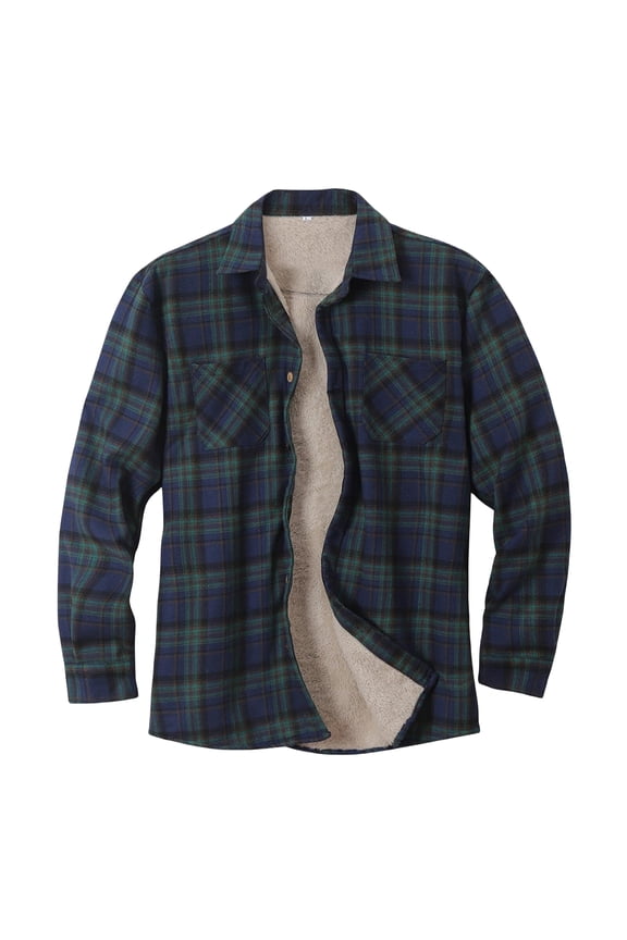 Mens Sherpa Lined Flannel Jacket with Pockets,Plaid Button Down Fuzzy Shirt Jackets Casual Warm Winter Coats for Men