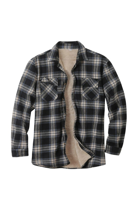 Mens Sherpa Lined Flannel Jacket with Pockets,Plaid Button Down Fuzzy Shirt Jackets Casual Warm Winter Coats for Men