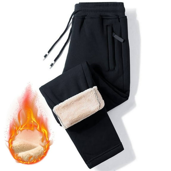 Mens Sherpa Lined Fleece Sweatpants Thermal Warm Pants Casual Drawstring Elastic Waisted Joggers with Zipper Pockets Black 4XL