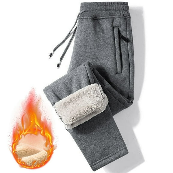 Mens Sherpa Lined Fleece Sweatpants Thermal Warm Pants Casual Drawstring Elastic Waisted Joggers with Zipper Pockets Dark Gray M