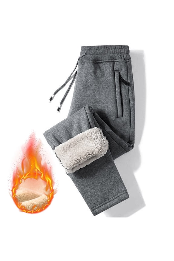 Mens Sherpa Lined Fleece Sweatpants Thermal Warm Pants Casual Drawstring Elastic Waisted Joggers with Zipper Pockets