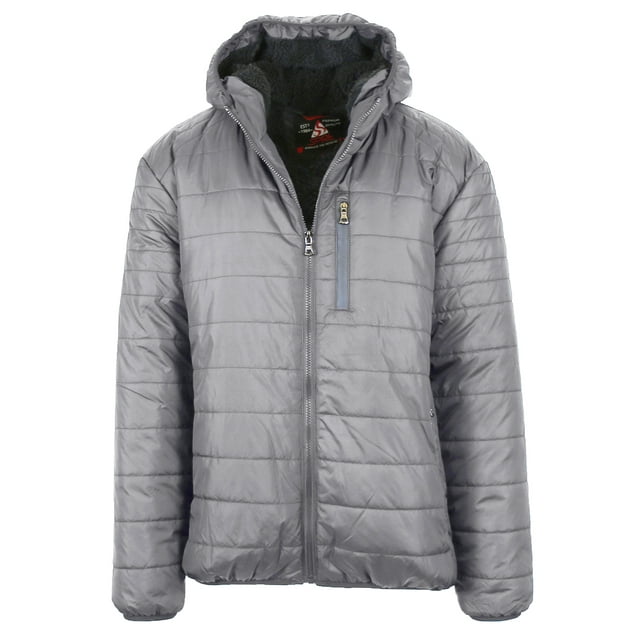 Mens Winter Puffy SherpaLined Hooded Jacket, Water Resistant, Sizes S