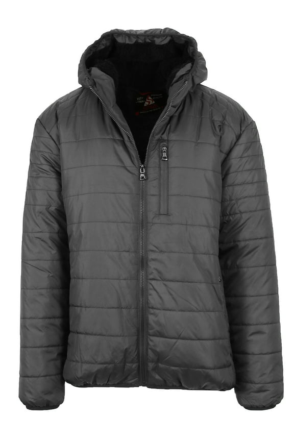 Mens Sherpa-Lined Hooded Puffer Jacket (Sizes, S to 2XL)