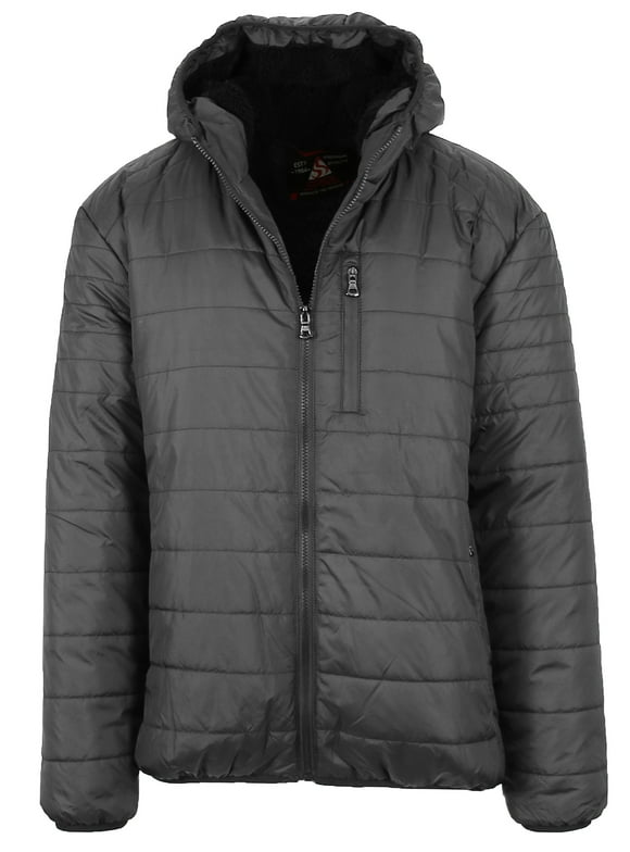 Mens Sherpa-Lined Hooded Puffer Jacket (Sizes, S to 2XL)