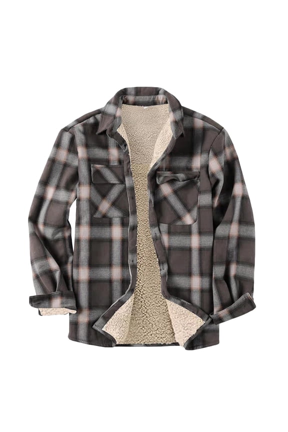 Mens Sherpa Lined Zipper Plaid Shirt Jacket Flannel Shirt Jacket Fleece Lined Plaid Coat Full Zip Up Hoodie Winter Outwear