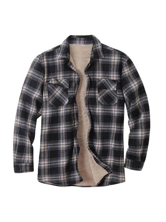 Mens Sherpa Lined Zipper Plaid Shirt Jacket Flannel Shirt Jacket Fleece Lined Plaid Coat Full Zip Up Hoodie Winter Outwear