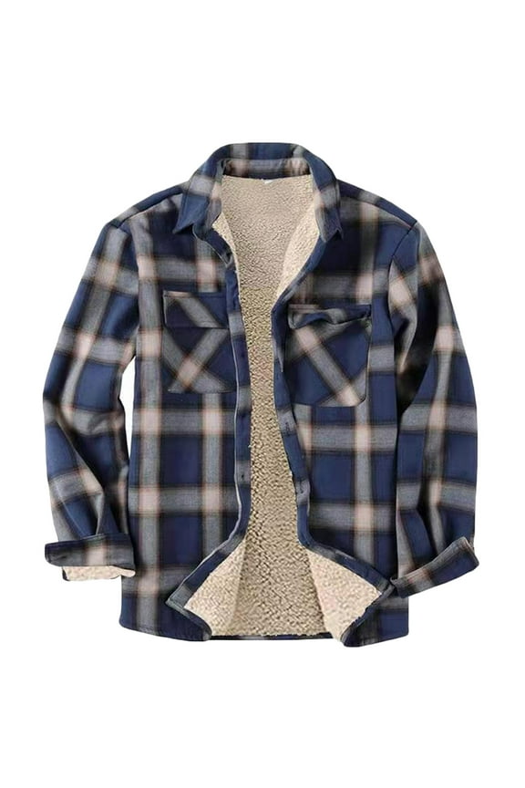 Mens Sherpa Lined Zipper Plaid Shirt Jacket Flannel Shirt Jacket Fleece Lined Plaid Coat Full Zip Up Hoodie Winter Outwear