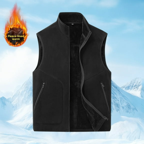 Mens Sherpa Vests Sleeveless Jacket Full Zip Mock Neck Warm Cozy Outerwear with Pockets