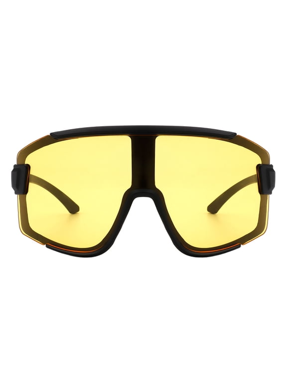 Mens Shield Wrap Around Sunglasses Oversized Sports Shades UV 400 Black, Yellow