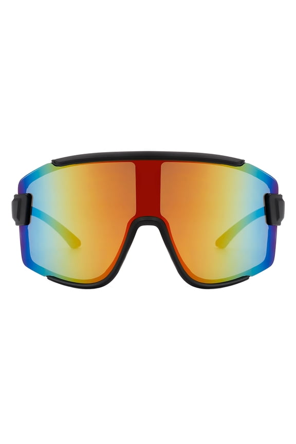 Mens Shield Wrap Sunglasses Oversized Sports UV 400 Black, Orange Multi Mirror