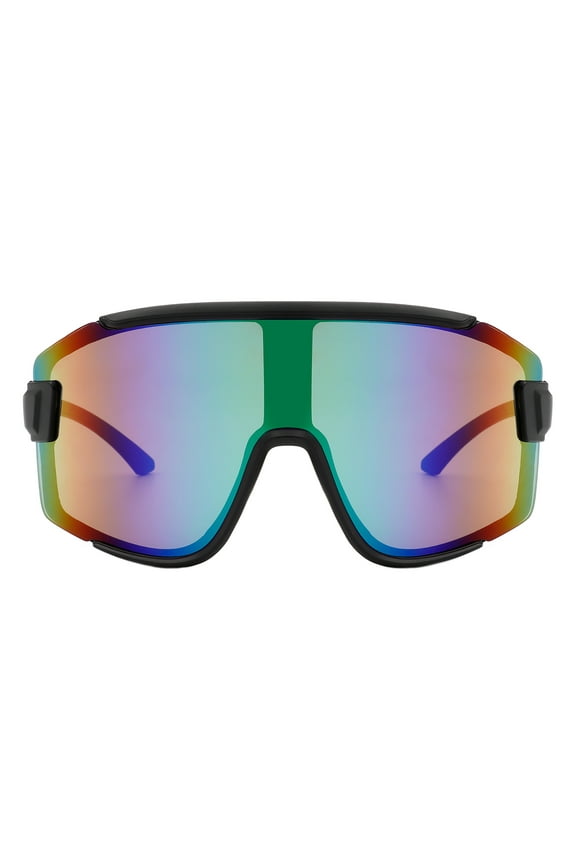 Mens Shield Wrap Sunglasses Oversized Sports UV 400 Black, Teal Multi Mirror
