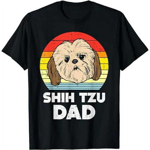 Mens Shih Tzu Face Dad Sunset Retro Pet Dog Lover Owner Men Gift T-Shirt