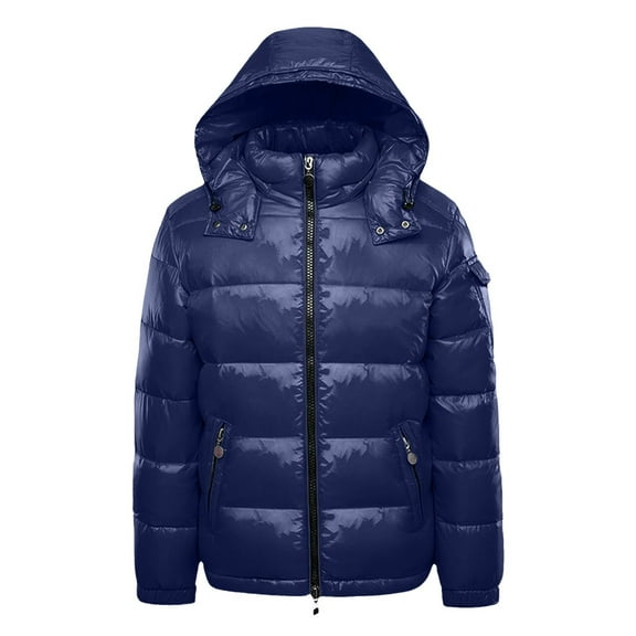 Mens Shine Hooded Puffer Jacket, Heavy Winter Jackets Blue M