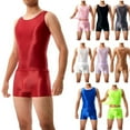 thumbnail image 1 of Mens Shiny Glossy Tracksuits Fitness Tank Top With Boxer Shorts Activewear Sets, 1 of 9