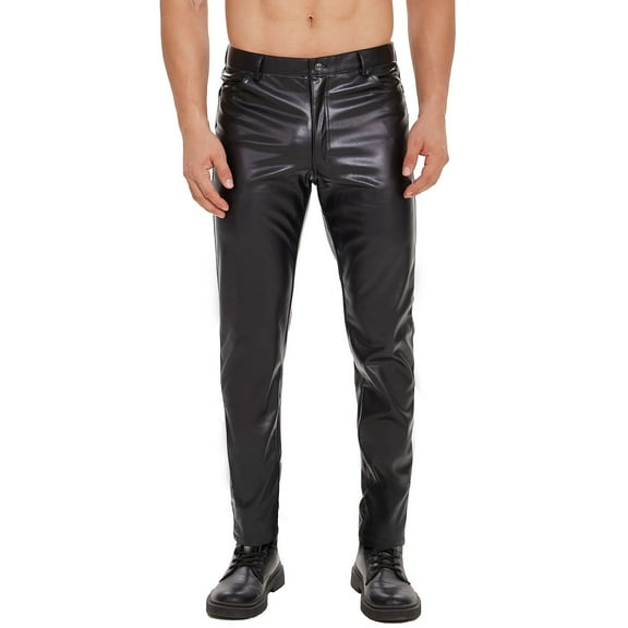 Mens Shiny Leather Pants, Soft Matte Leather, Sexy Zipper Open Crotch Casual Trousers