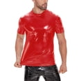 thumbnail image 1 of Mens Shiny Leather T-shirt Glossy PVC Short Sleeve Tees O Neck Shaping Latex Top, 1 of 4