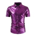 thumbnail image 1 of Mens Shiny Metallic Sequin Stretchy Short Sleeve Button Down Shirts for 70s Disco Party, 1 of 6