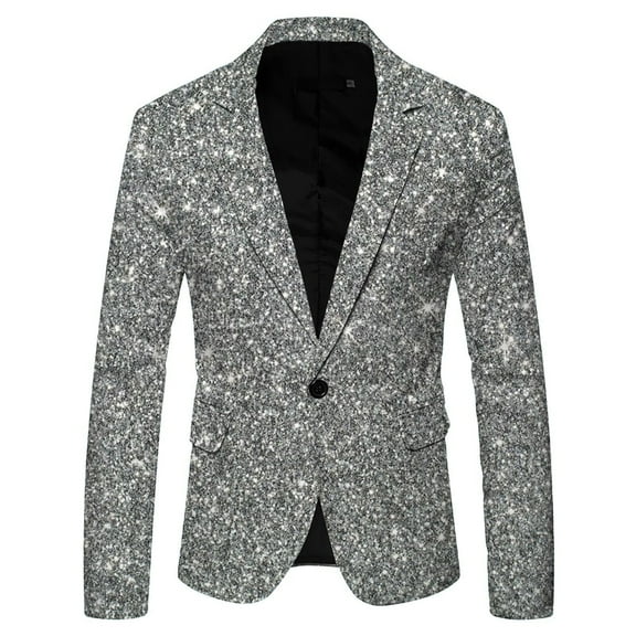 Mens Shiny Sequin Blazer Long Sleeve Lapel One Button Suit Jacket Stylish Party Banquet Wedding Prom Tuxedo Coats