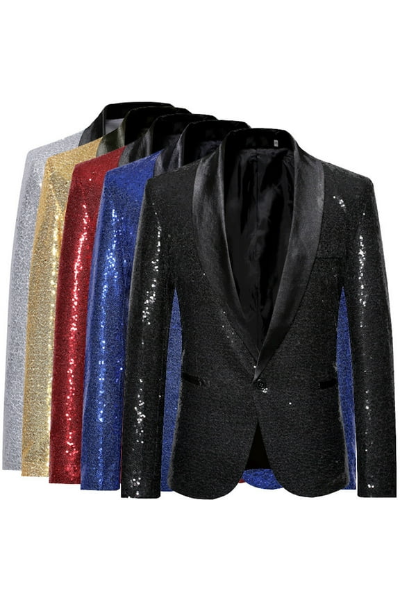 Mens Shiny Sequins Suit Jacket Blazer Slim Fit Dress Suit One Button Tuxedo for Party,Wedding,Banquet,Prom