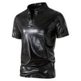 thumbnail image 1 of Mens Shiny T Shirts Short Sleeve V Neck Stand Collared Tees Tops Trendy Solid Color Pullover Slim Breathable Nightclub Party Tshirts Shirt, 1 of 8