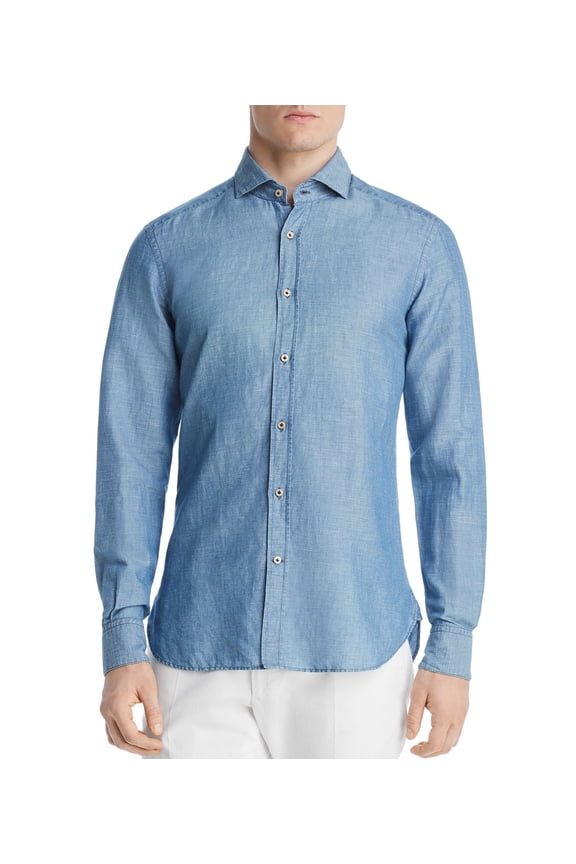 Mens Buttondown Shirt Denim Button Up Collared Casual Top Xl New