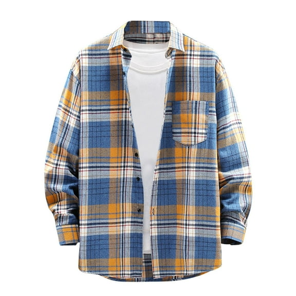 Mens Shirt Button Down Tops Turndown Collar Blouse Tshirt with Pocket Color Block Blouses Long Sleeve Coat Lightweight Fall Casual Shirts Hiking Comfort Outerwear Relaxed Loungewear