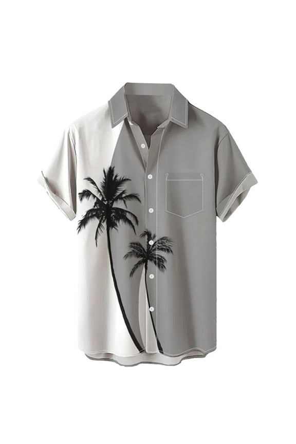 Mens Shirt Floral Tropical Short Sleeve Button Down Printed Mens Spring Shirt,Grey,XL