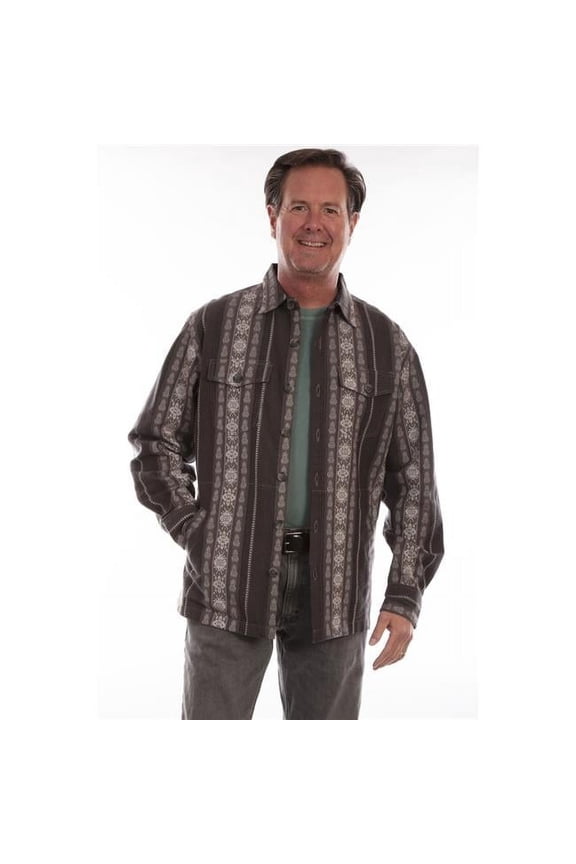 Mens Shirt Jacket, Charcoal Cotton & Jacquard - 2XL