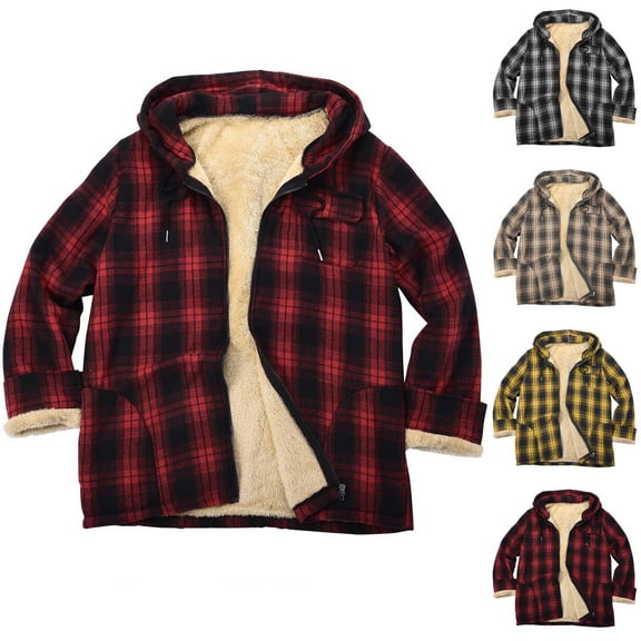 Mens Shirt Jacket Men's Cotton Plaid Shirts Jacket Fleece Lined Flannel Shirts Sherpa Zip Up Jackets for Mens Jacket Winter Jackets For Men