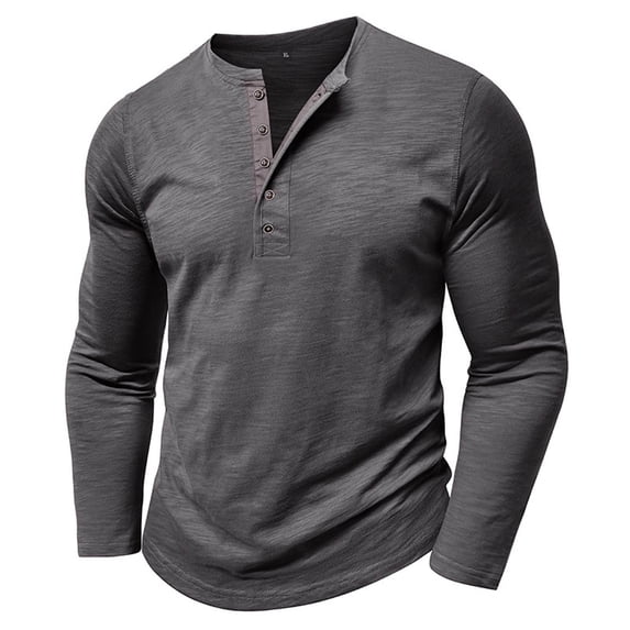 Mens Shirt Long Sleeve Crew Neck Henley Shirt Basic Grey Athletic Shirt Tees with Button Mens Gym Shirts