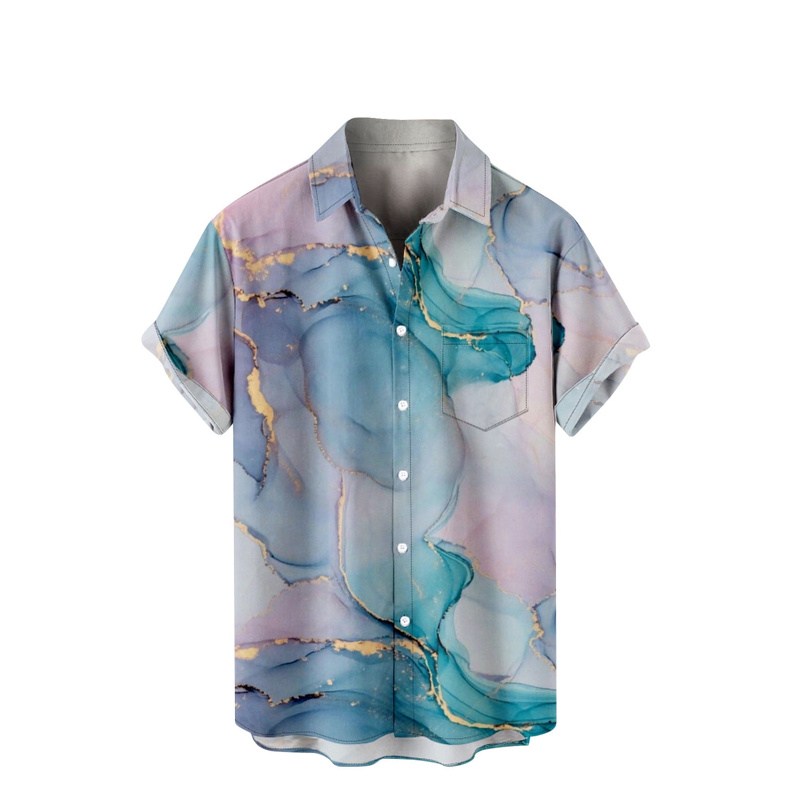 Golden Powder Blue Marble Men's Short Sleeve Shirt