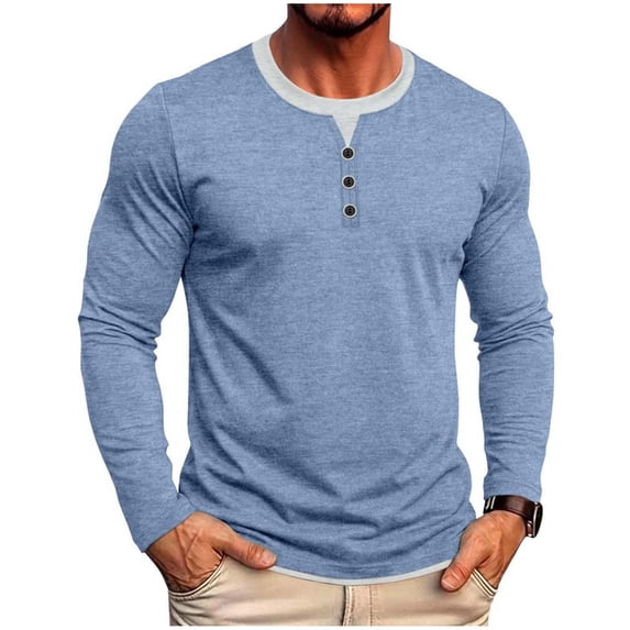 Mens Shirt, Men's Long Sleeve Shirts T-Shirts Casual Pullover Shirt Soft Stretch Basic Tees Fall Tops Light Blue XL