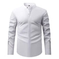 thumbnail image 1 of Mens Shirt Retro Stand Collar Long Sleeve Stretchy Business Tops Formal Solid Color Comfortable Dress Shirts for Men, 1 of 5