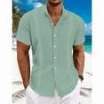 thumbnail image 1 of Mens Shirt Short Sleeve Button Down Casual Regular Fit Solid Shirts for Men Summer Beach Hawaiian Lightweight Summer Beach Tops with Pocket Army Green XXL, 1 of 5
