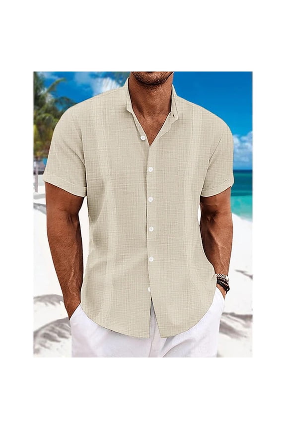 Mens Shirt Short Sleeve Button Down Casual Regular Fit Solid Shirts for Men Summer Beach Hawaiian Lightweight Summer Beach Tops with Pocket Beige XL