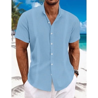 Mens Shirt Short Sleeve Button Down Casual Regular Fit Solid Shirts for Men Summer Beach Hawaiian Lightweight Summer Beach Tops with Pocket Blue XXL