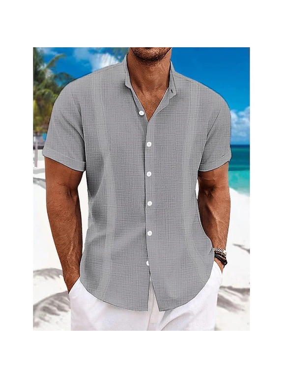 Mens Shirt Short Sleeve Button Down Casual Regular Fit Solid Shirts for Men Summer Beach Hawaiian Lightweight Summer Beach Tops with Pocket Gray M