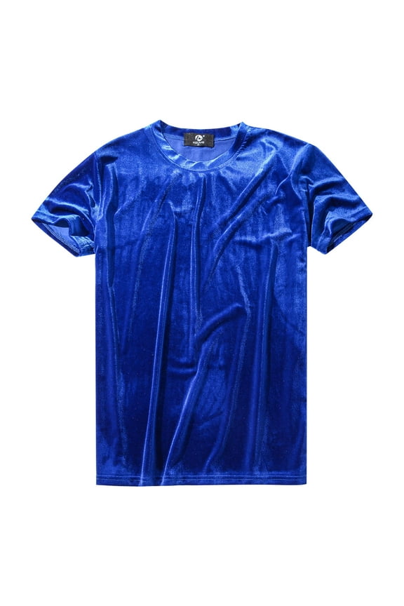 Mens Shirt Short Sleeve Crew Neck Velour Shirt Basic Blue Shirts Men Shirts Casual