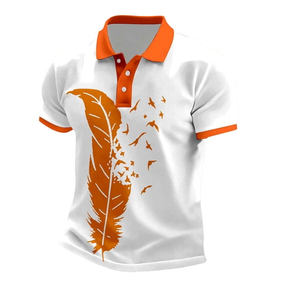 Mens Shirt Short Sleeve Orange Sun Theme Print Breathable Blend Beach Tops,White,M