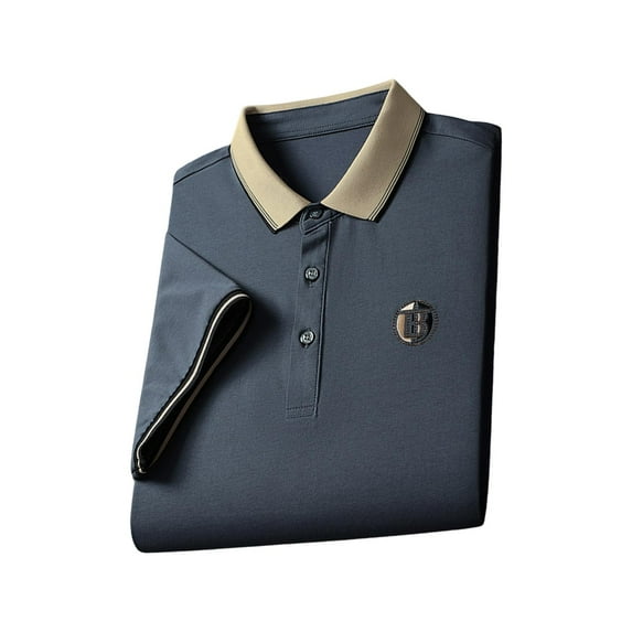 Mens Shirt Stylish Lapel Collar Short Sleeve Shirt for Fishing Indoor Party Gray M