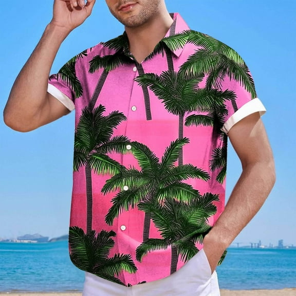 Mens Shirt Summer Button Cardigan Fashion Hawaiian Printed Shirts Short Sleeve Blouse Top Casual Beach Vacation Lapel Shirts Tops