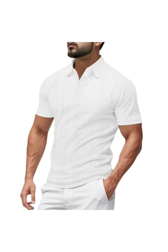 Mens Shirt Summer Casual Solid Colour Short Sleeve Lapel Slim Fit Stretchy Sport Top