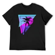 Mens Shirt Vaporwave Aesthetic Palm Tree Triangle Vapor Wave Otaku Tee Black 3X-Large
