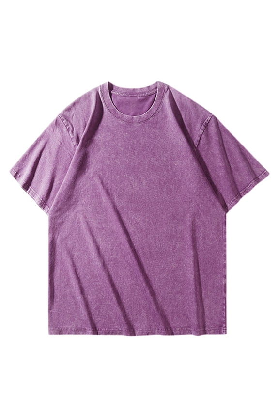 Mens Shirt Washed Short Sleeve Soft Comfort Crew Neck Mens Undershirts,Purple,S