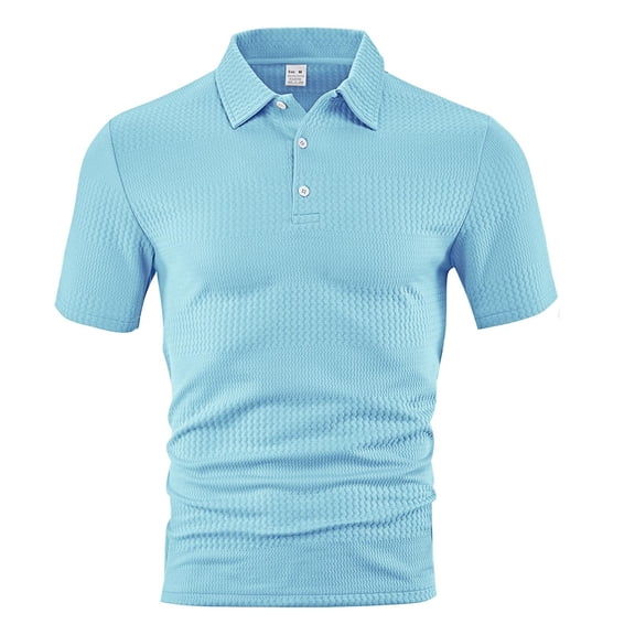 Mens Shirts Under $10 Men's Lapel Neck Button Down Shirts Short Sleeve 2026 Summer Casual Basic T-Shirts Solid Color Stretch Pullover Tops Light Blue S