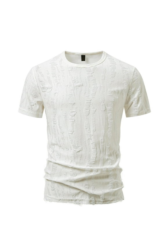Mens Shirts Under $10 Mens Ripped Holes T Shirts Summer Distressed Short Sleeve Casual Hipster Hip Hop Crewneck Shirts Fashion Y2k Streetwear White XXL