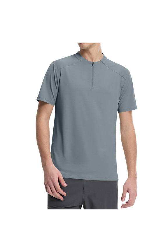 Mens Shirts Under $10 Mens Workout Tshirt Lightweight Zipper Short Sleeve Performance Shirts Cozy Moisture Wicking Athletic Running Gym tee Tops Navy M