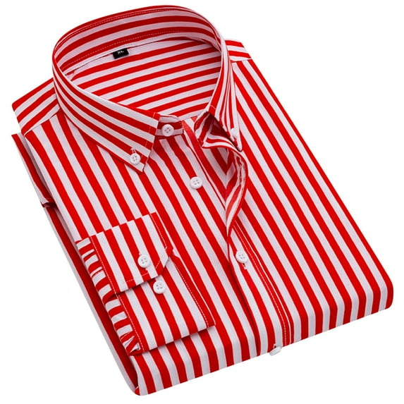 Mens Shirts 2XL Casual Non Ironing Coat Tooling Stripe Lattice Long Sleeve Durable Comfortable Breathable Vacation Red Button Down Shirt Sizes XXL