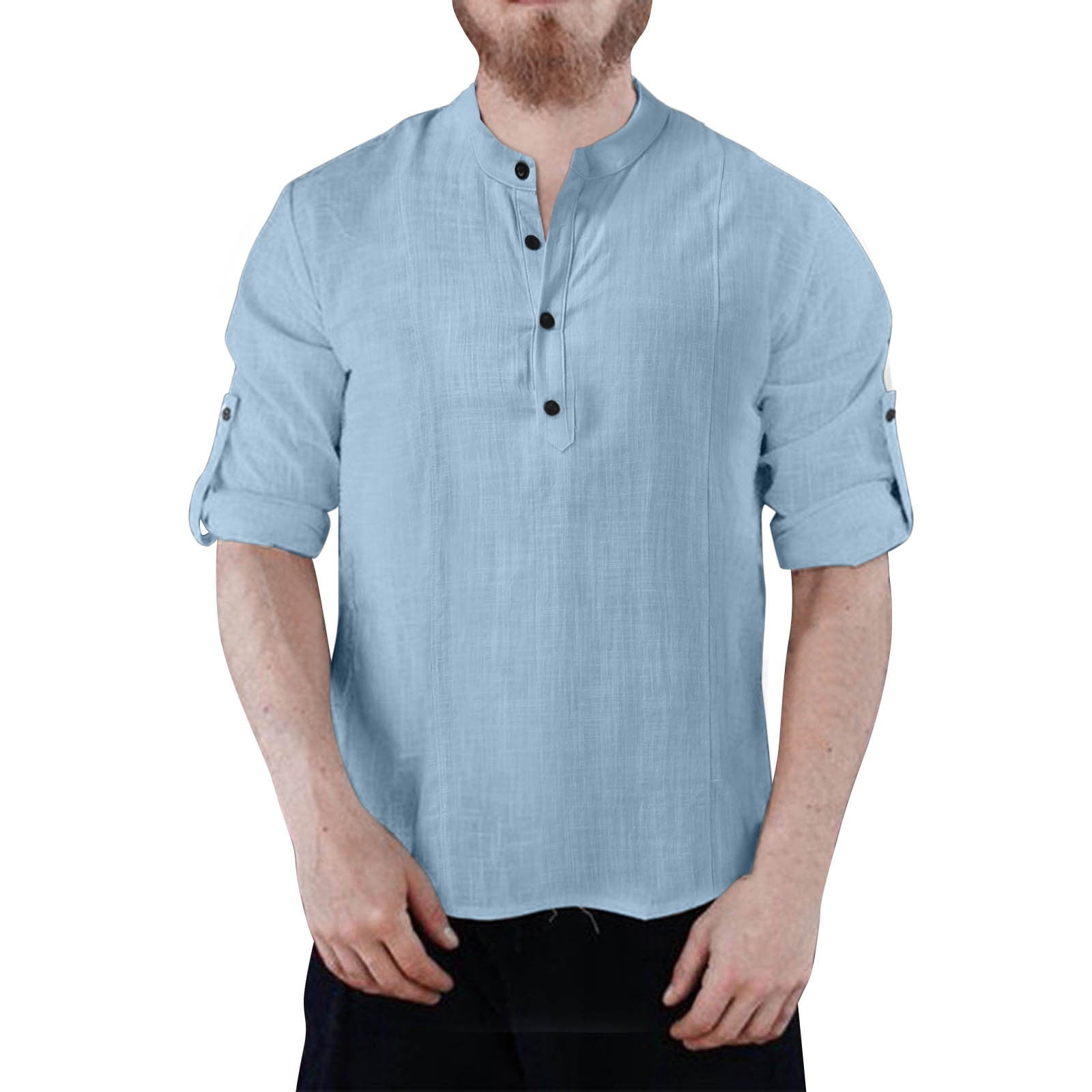 Mens Shirts Autumn And Winter Solid Color Cotton Linen Casual