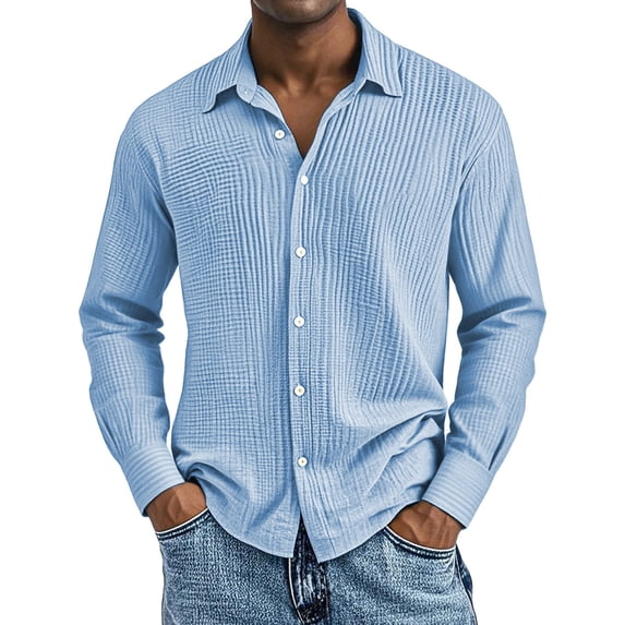 Mens Shirts, Awwp Long Sleeve Cotton Casual Loose Textured Short Sleeve Shirts for Men Light Blue XXL